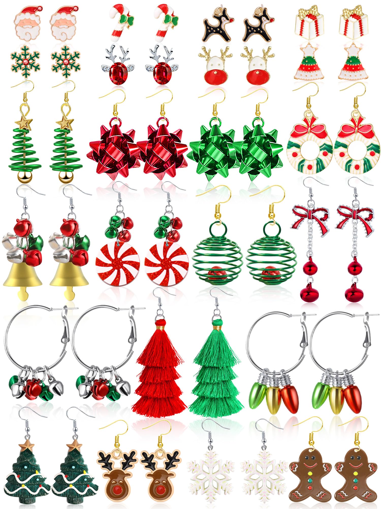 23 Pairs Christmas Earrings for Women Xmas Holiday Dangle Earrings Christmas Stud Tree Snowflake Bow Bells Light Earrings Bulk Cute Christmas Party Jewelry Gifts