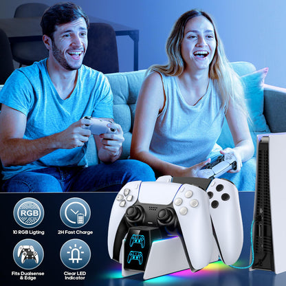 PS 5 Controller Charger Station Compatible with PlayStation 5 Faceplates Edge & Dual Controller, 9 Lightings PS 5 Accessories Charging Station, PS 5 Dock Stand with LED Indicator & On-Off Switch