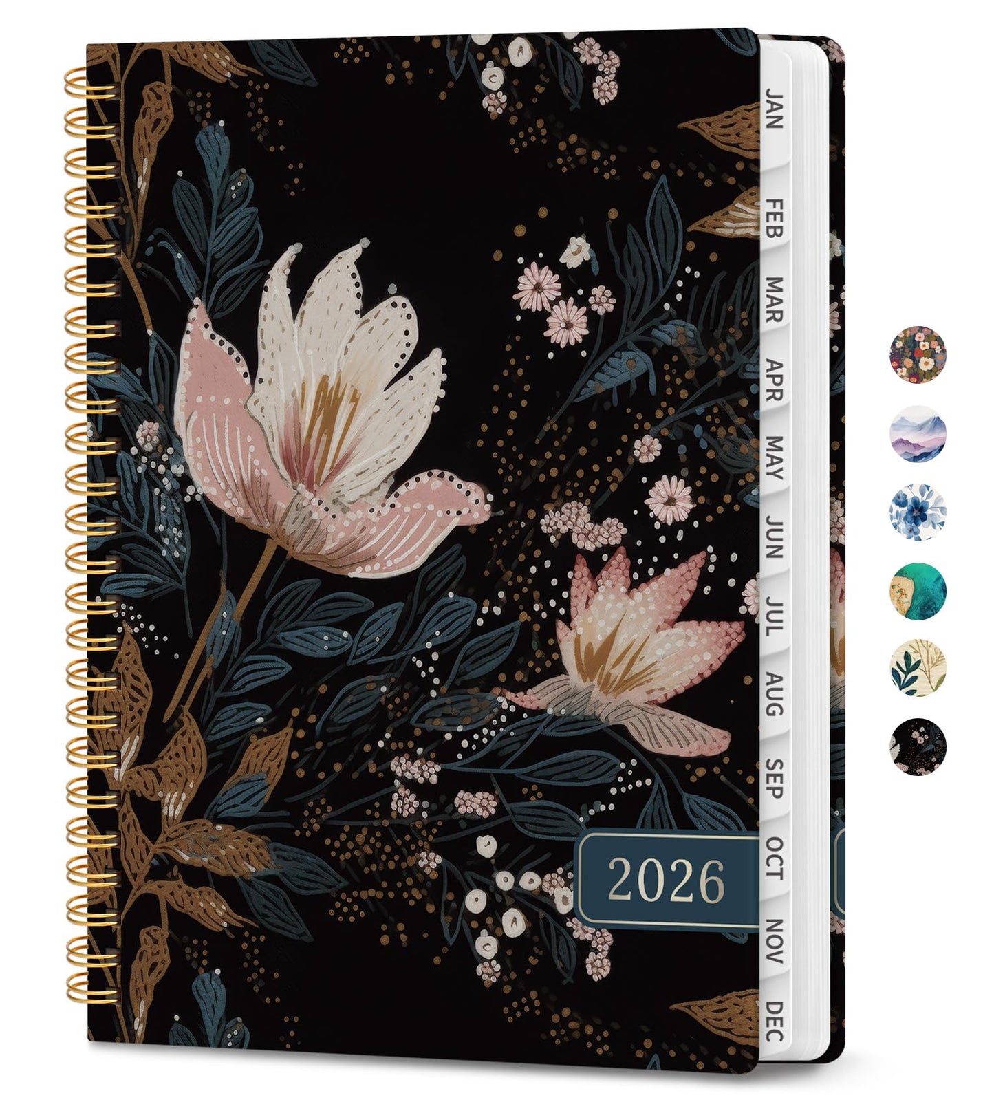 Hardcover 2026 Planner, Weekly and Monthly Calendar, Jan - Dec 2026 Planner Book with Tabs for Women, Inner Pocket, Spiral Bound, Perfect for Office/Home/School Supplies, Petals, A5, 6.3" x 8.5"