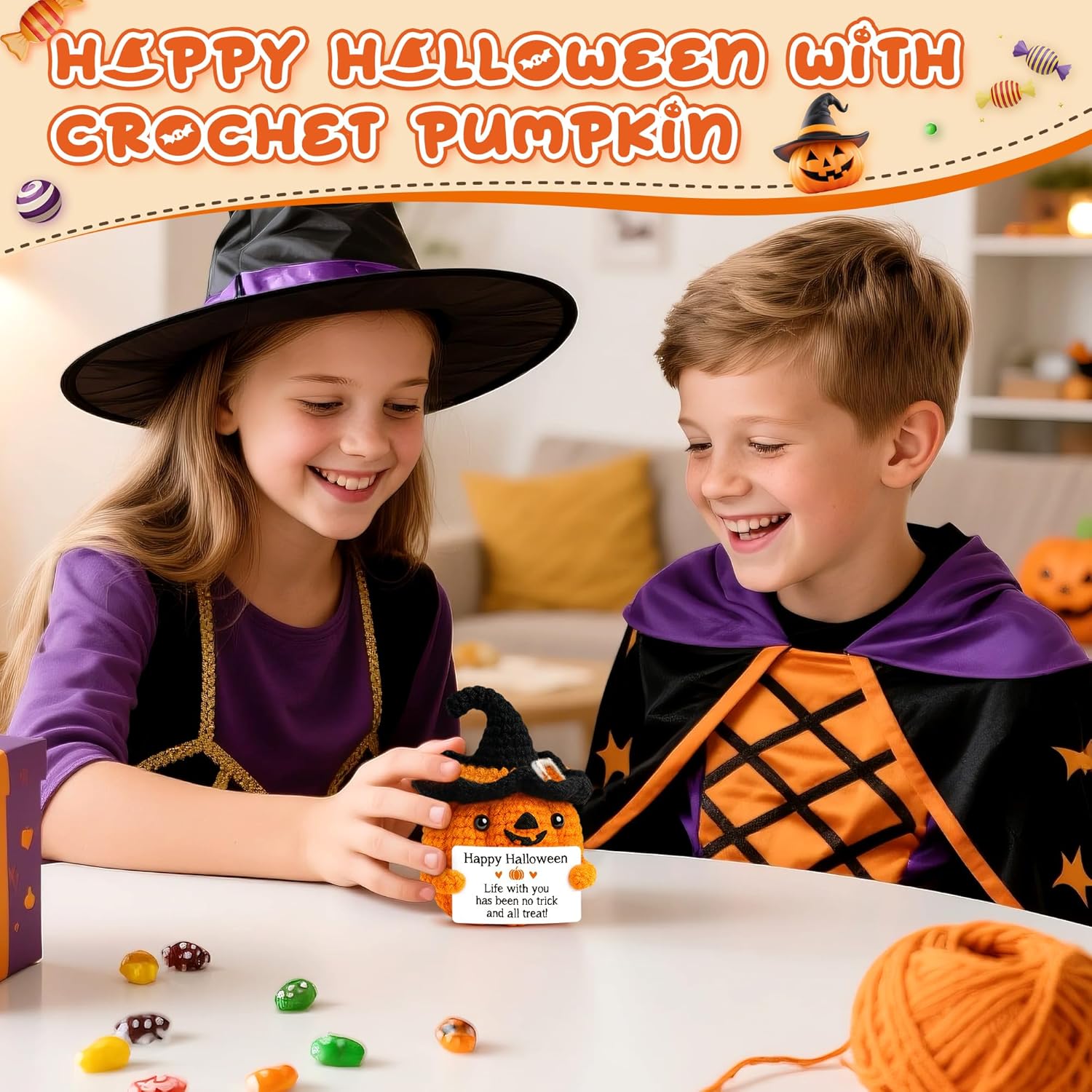 BdayPtion Mini Pumpkin Halloween Boo Basket Stuffers Gifts for Kid Women Men Spooky Halloween Decorations Indoor Gifts for Teen Girl Boy, Thanksgiving Decorations, Handmade Crochet Pumpkin Decor