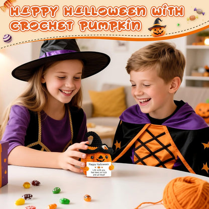 BdayPtion Mini Pumpkin Halloween Boo Basket Stuffers Gifts for Kid Women Men Spooky Halloween Decorations Indoor Gifts for Teen Girl Boy, Thanksgiving Decorations, Handmade Crochet Pumpkin Decor