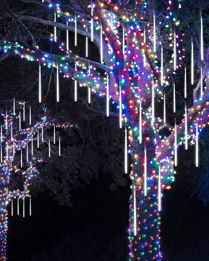 iBaycon 20 Tubes 480 LED Meteor Shower Rain Lights, 11.8 inches Cascading Icicle Lights Waterproof Outdoor, Connectable Falling Raindrop Lights with Timer for Holiday Party Christmas Decorations