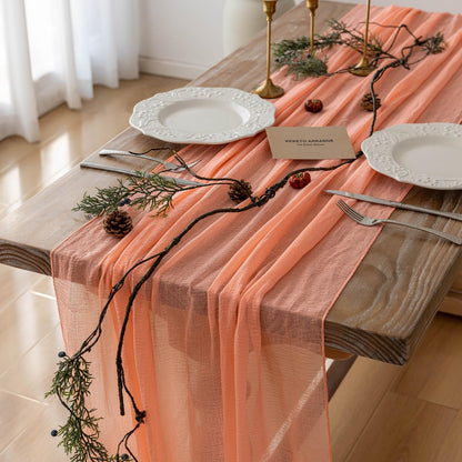 Thanksgiving Fall Table Runner Terracotta Gauze 120 Inch 10 FT Rustic Burnt Orange Sheer Cheese Cloth for Bridal Shower Friendsgiving Party Centerpiece Decor Fall Decorations for Home