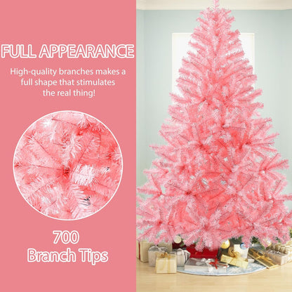 6ft Pink Artificial Christmas Tree,Hinged Full Tree with 700 Branch Tips and Metal Stand Easy Assembly Xmas Tree for Indoor and Outdoor Decoration
