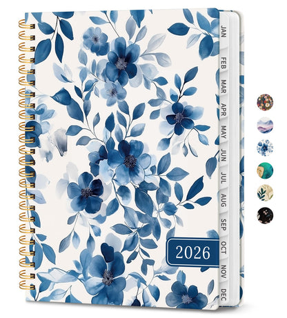 Hardcover 2026 Planner, Weekly and Monthly Calendar, Jan - Dec 2026 Planner Book with Tabs for Women, Inner Pocket, Spiral Bound, Perfect for Office/Home/School Supplies, Petals, A5, 6.3" x 8.5"