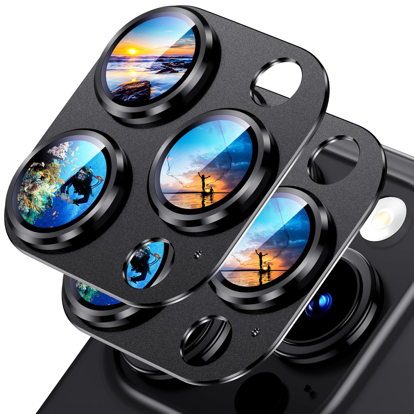 Uyiton Compatible with iPhone 17 Pro Max Camera Lens Protector - [Not Easy to Break][Strong Adsorption][Case-Friendly] Metal Tempered Glass Rear Camera Screen Cover - Deep Blue