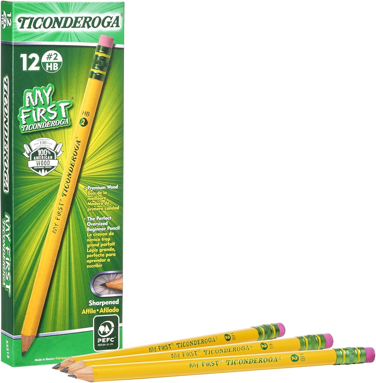 Ticonderoga My First Primary Size #2 Beginner Pencils 6 Boxes of 12, 72 Pencils Total (33312SP)