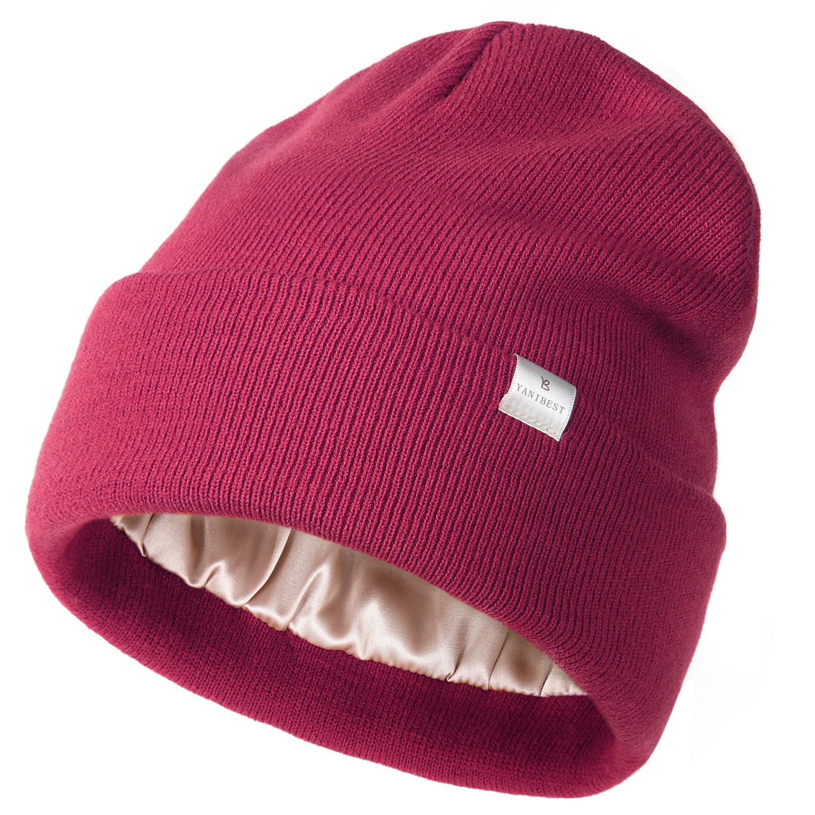 YANIBEST Womens Satin Lined Knit Beanie Hat Acrylic Winter Hats for Women Men Silk Lining Soft Slouchy Warm Cuffed Beanie Hat