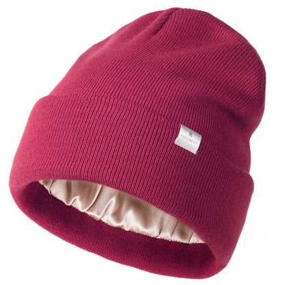 YANIBEST Womens Satin Lined Knit Beanie Hat Acrylic Winter Hats for Women Men Silk Lining Soft Slouchy Warm Cuffed Beanie Hat