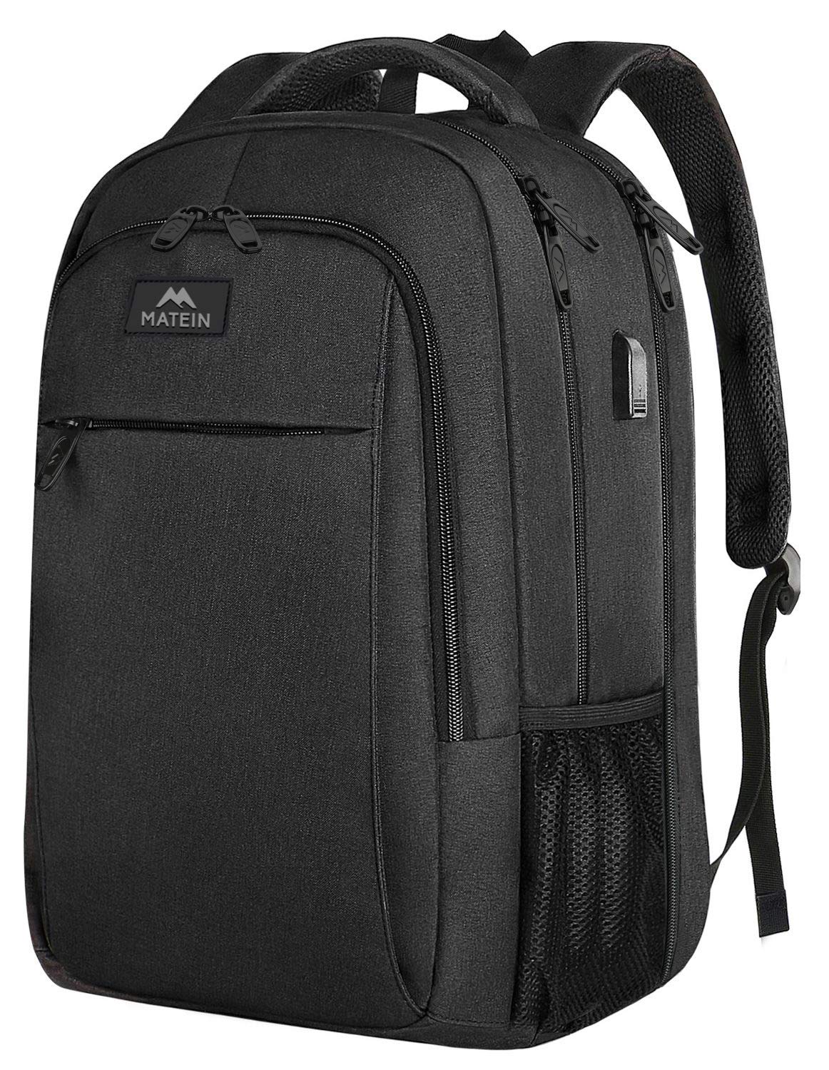 MATEIN Travel Laptop Backpack, Business Anti Theft Slim Sturdy Laptops Backpack with USB Charging Port, Water Resistant College School Computer Bag Gift for Men & Women Fits 15.6 Inch Notebook, Grey