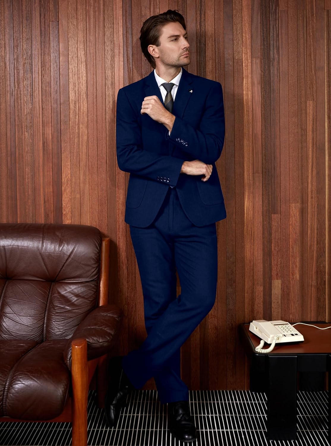 WULFUL Men’s Slim Fit Suit One Button 3-Piece Blazer Dress Business Wedding Party Jacket Vest & Pant