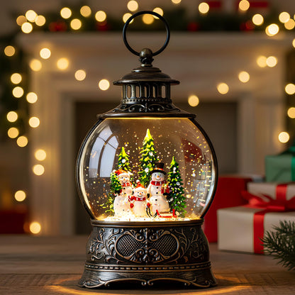 Christmas Snow Globes Christmas Water Lantern with Snowy Train Snowman, Music & 6H Timer, USB Lined/Battery Operated Lighted Lanterns for Xmas Festival Decoration Gifts