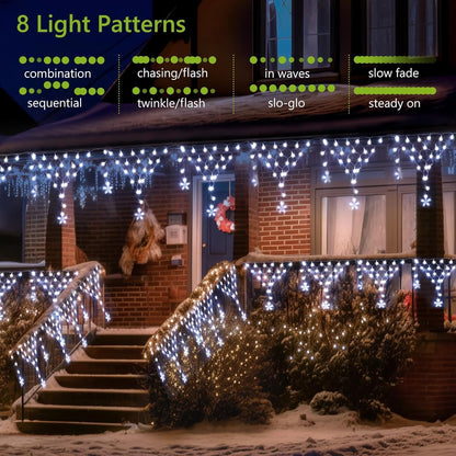 Outdoor Christmas Decorations Lights 13.8ft 200 LED Christmas Lights with 12 Stars,Dimmable Curtain Fairy Light with 8 Modes for Wedding Party Holiday Christmas Decor(White)
