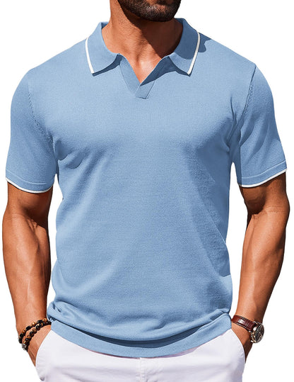 COOFANDY Mens Polo Shirts Short Sleeve Casual Knit Polo Shirt Vintage Golf T Shirts Old Money Tops