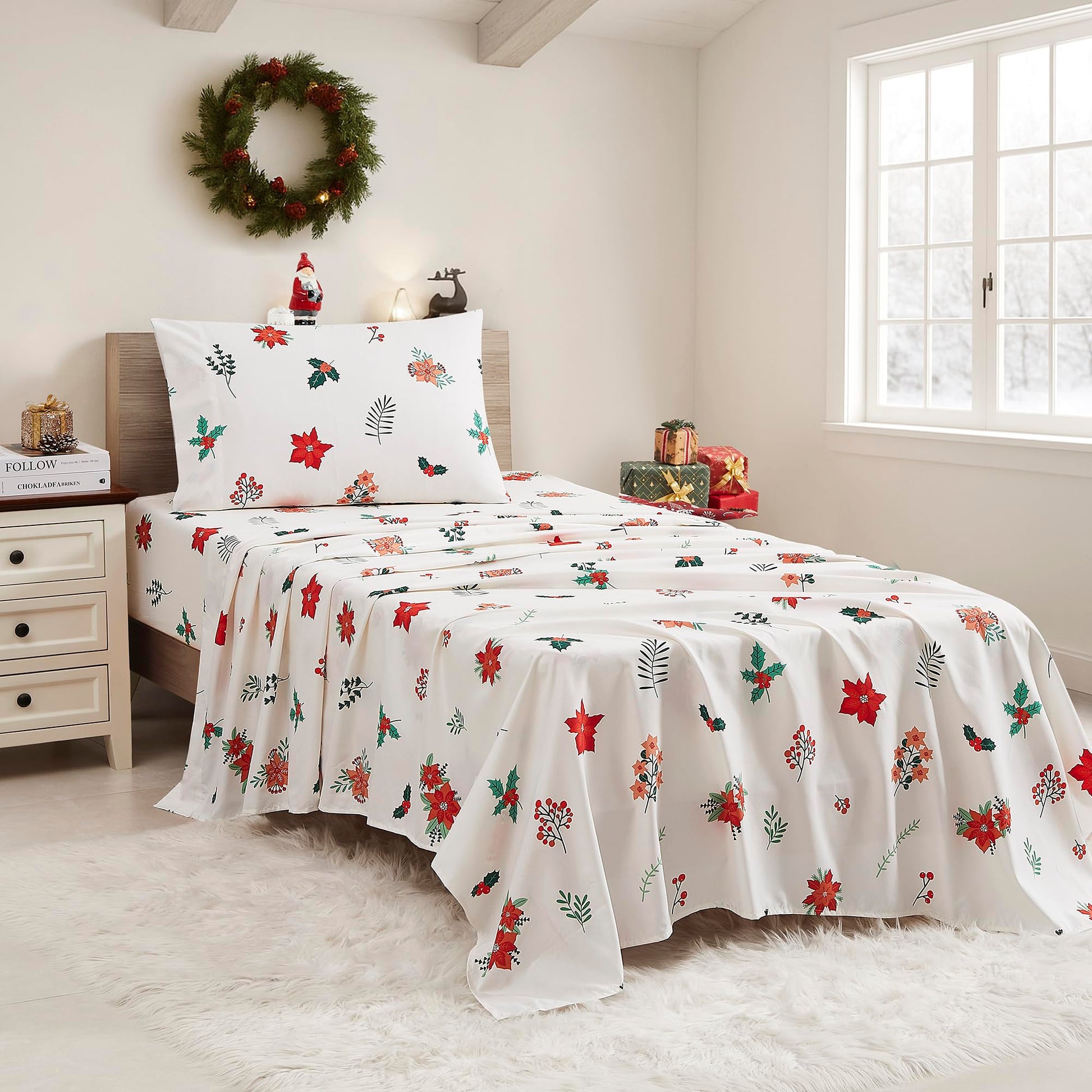 Christmas Sheets King Size with Built‑in Sheet Straps – Cozy Christmas Bedding for Holiday Cheer & Winter Dreams – Soft, Snug Sleep for Seasonal Celebrations, Polar Bear & Reindeer