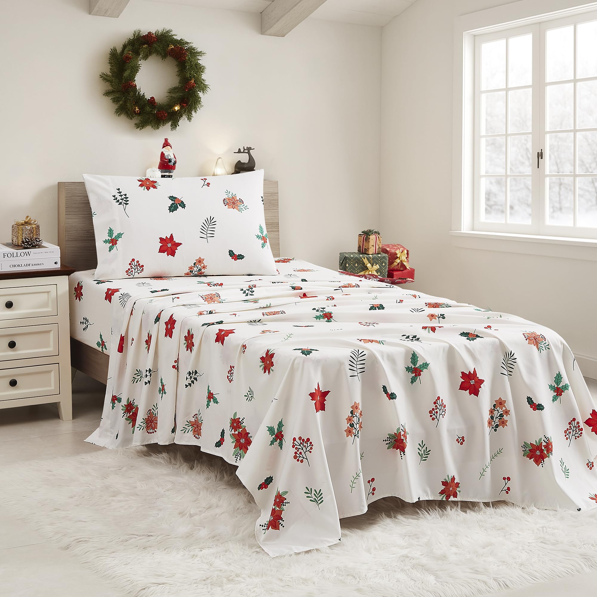 Christmas Sheets King Size with Built‑in Sheet Straps – Cozy Christmas Bedding for Holiday Cheer & Winter Dreams – Soft, Snug Sleep for Seasonal Celebrations, Polar Bear & Reindeer
