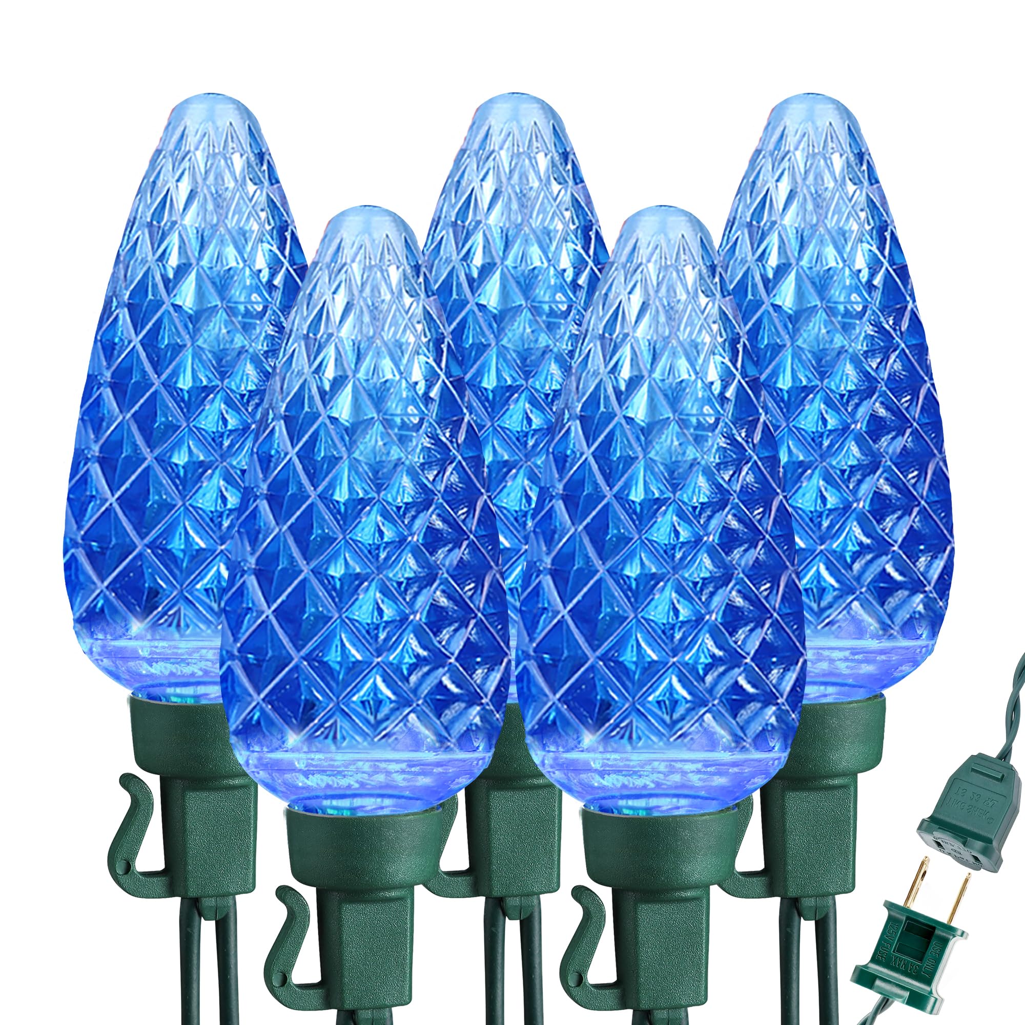 Brizled C9 Christmas Lights Cool White 16FT 25 LED 120V UL Certified Faceted Outdoor Christmas String Lights Connectable Xmas Tree Light for Tree, Holiday, House, Roof Decor