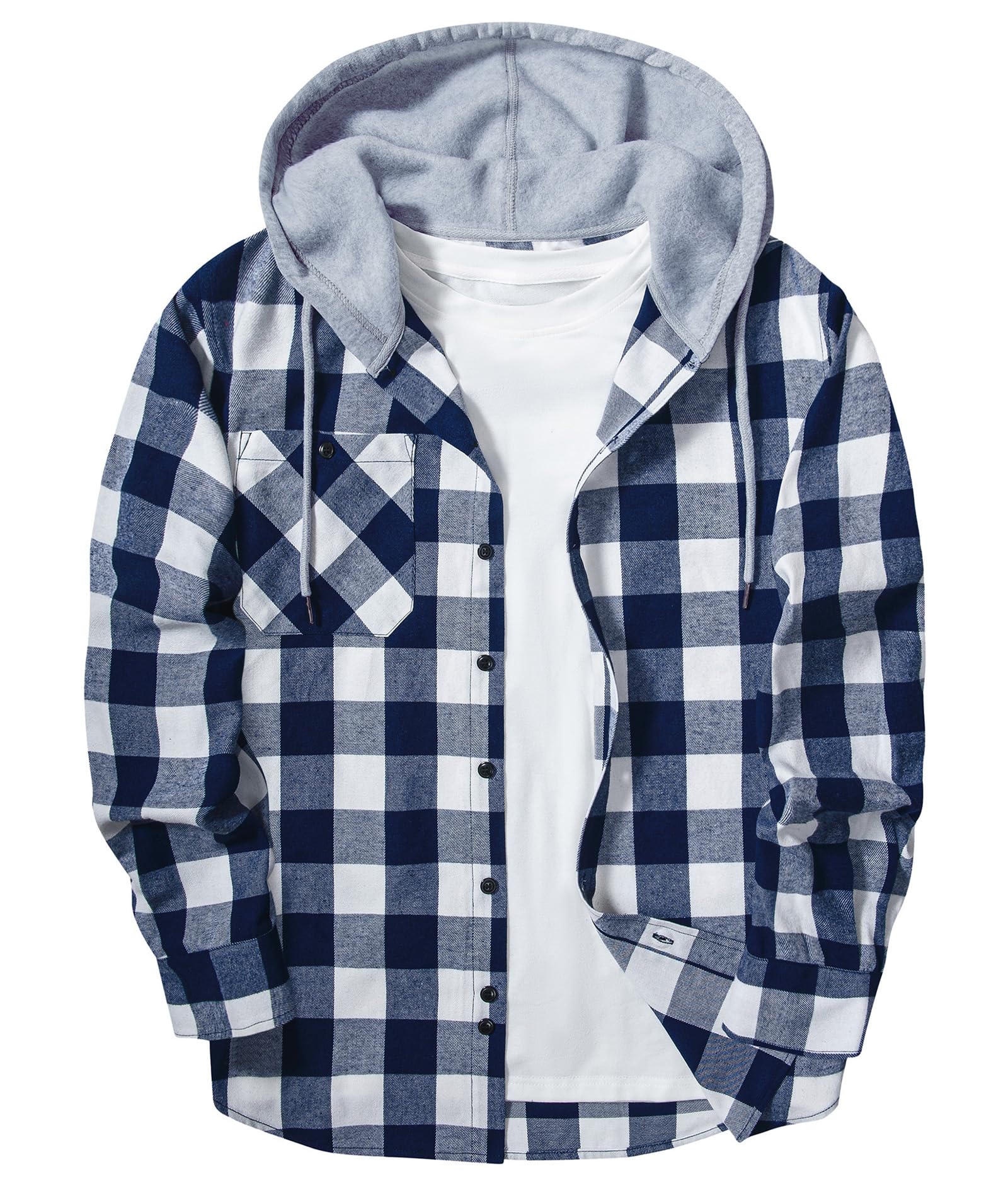 ZITY Men's Flannel Hoodie Shirts Casual Button Down Plaid Shirt Jackets for Men Long Sleeve Stylish Hooded with Pocket