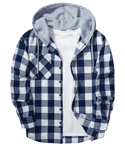 ZITY Men's Flannel Hoodie Shirts Casual Button Down Plaid Shirt Jackets for Men Long Sleeve Stylish Hooded with Pocket