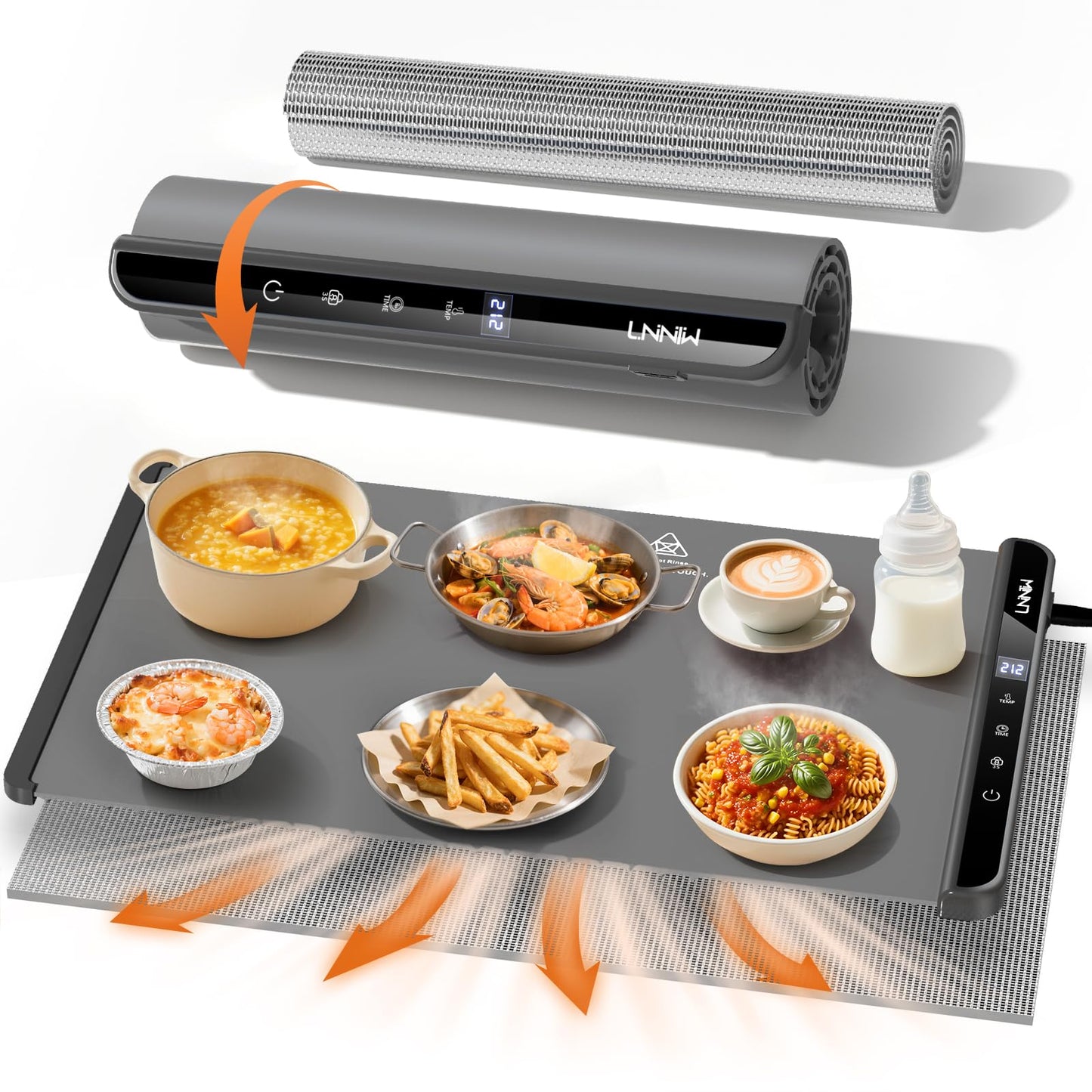 Food Warming Mat with Heat-Resistant Pad, 26X15 Inch, 6 Temperature & 6 Timer Settings, Child Lock Safety,Food Warmer Chafing Dishes for Buffet,Gatherings,Parties,Everyday Use