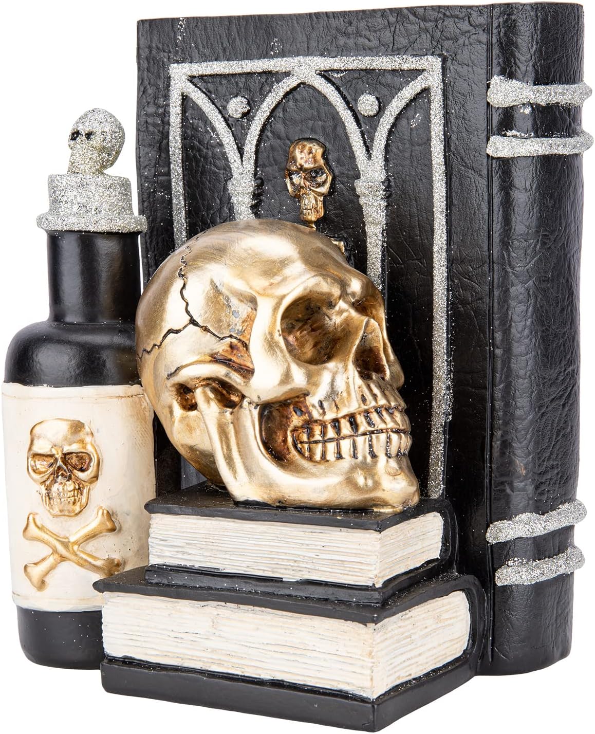 Halloween Skull Decor, Gothic Skeleton Heads and Book Resin Statue, Collectible Figurines for Halloween Decor Unique Gifts for Home Decorations 9.2"