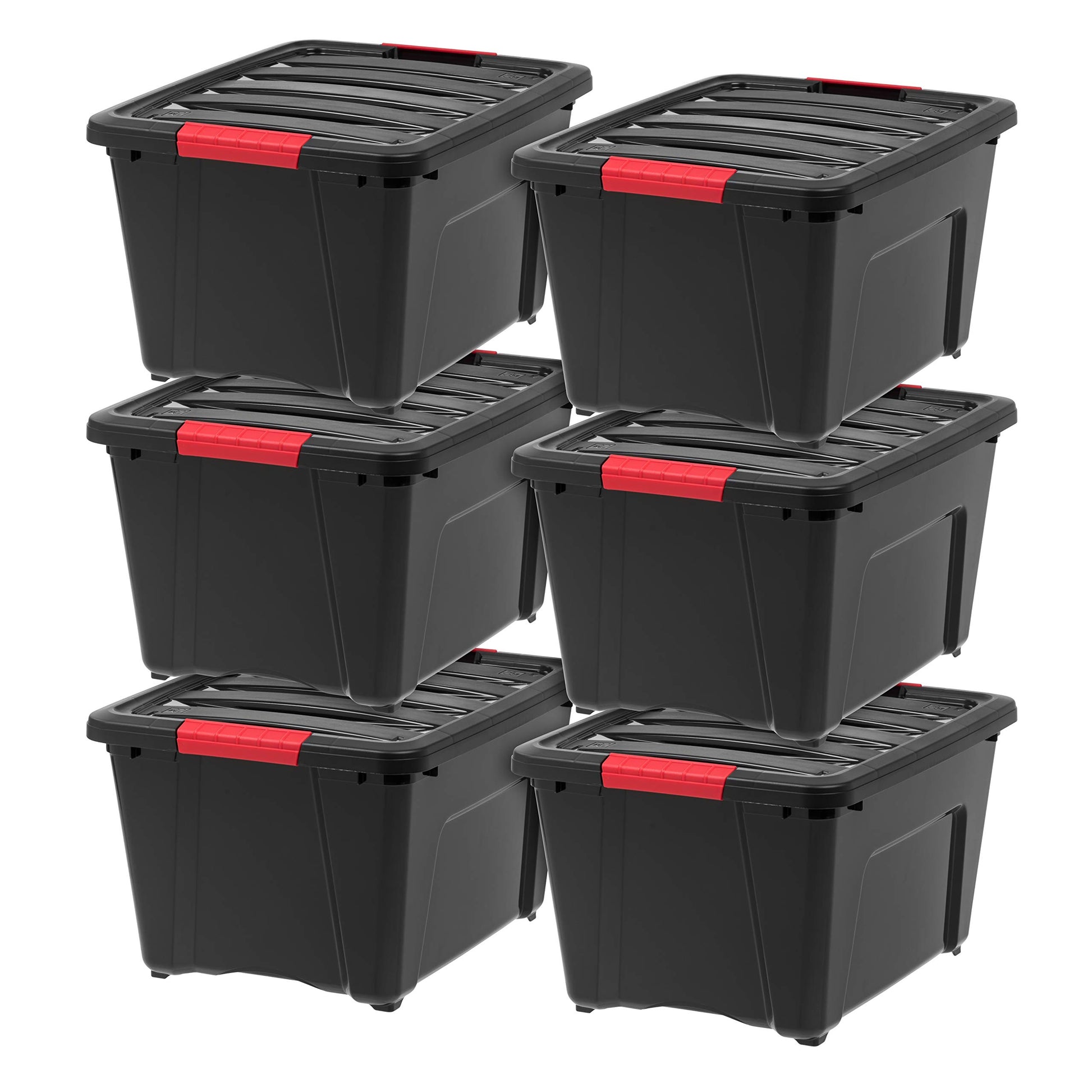 IRIS USA 13 Qt Stackable Plastic Storage Bins with Lids, 6 Pack - BPA-Free, Made in USA - Discreet Organizing Solution, Latches, Durable Nestable Containers, Secure Pull Handle - Pearl