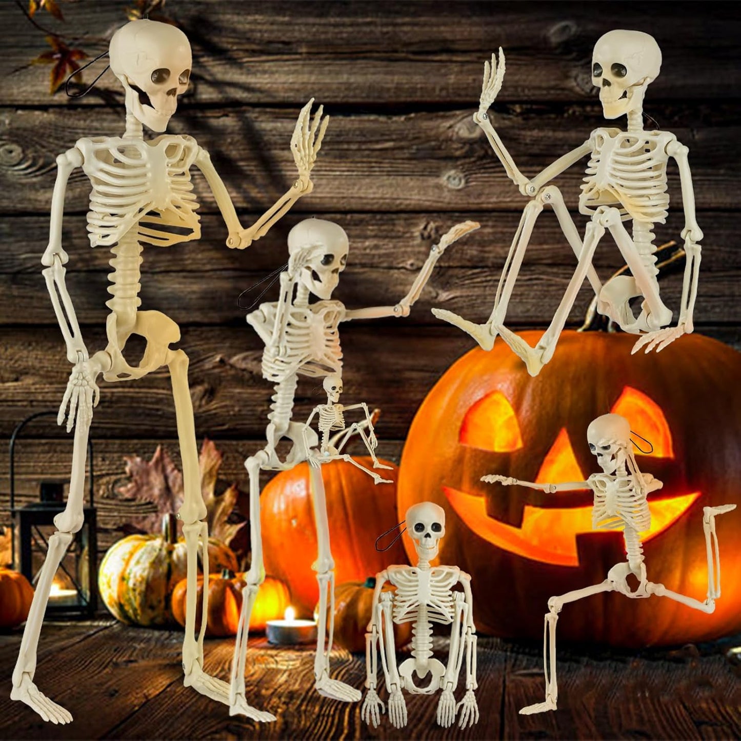 6 Packs Skeleton Halloween Decorations Outdoor with 16" Full Body Posable Joints Skeletons Decor, Halloween Party Decor Indoor, Yard Garden Lawn Graveyard Haunted House Props Spooky Party Decorations