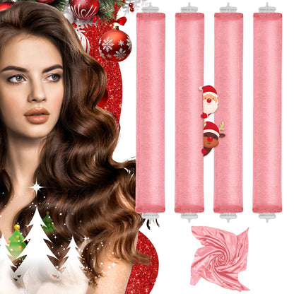 Heatless Curlers, Heatless Curls Overnight Set for Women, Soft Hair Curlers to Sleep In, Jumbo No Heat Hair Curlers Set with Headscarf and Hook for Long Hair (DarkBrown, 4 Packs)