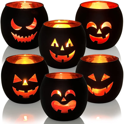 Black Halloween Table Centerpieces Candle Holders 12 PCS, Jack O Lantern Tealight Votive Candle Holders, Indoor Halloween Decorations for Mantel Coffe Table Decor