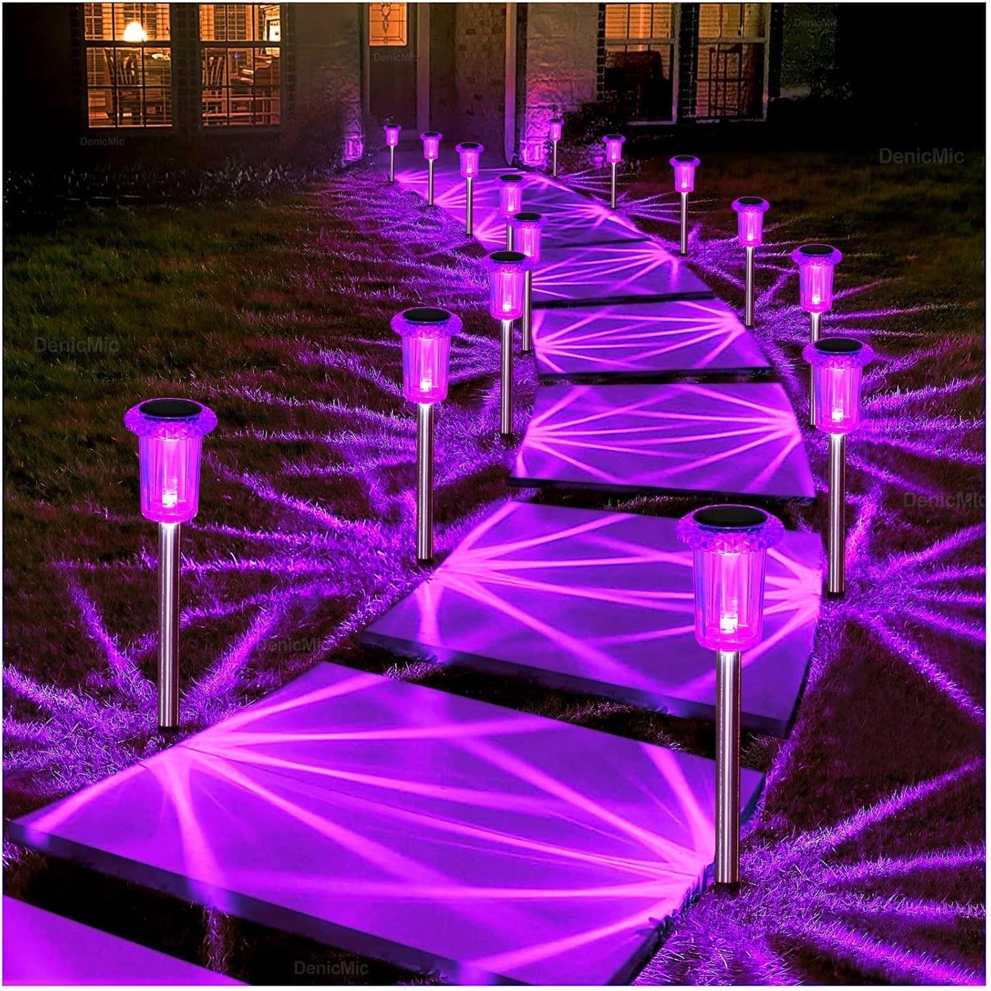DenicMic Halloween Solar Lights Outdoor 10 Pack Purple LED Waterproof Yard Garden Patio Backyard Pathway Walkway Landscape Path Lawn Outside Halloween Decorations Outdoor