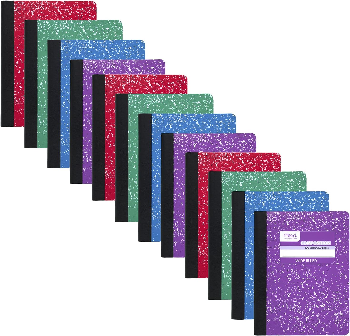 Mead Composition Notebook, Wide Ruled Paper, 7-1/2" x 9-3/4", 100 Sheets, Assorted Colors, 12 Pack (73389)