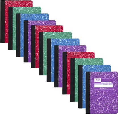 Mead Composition Notebook, Wide Ruled Paper, 7-1/2" x 9-3/4", 100 Sheets, Assorted Colors, 12 Pack (73389)