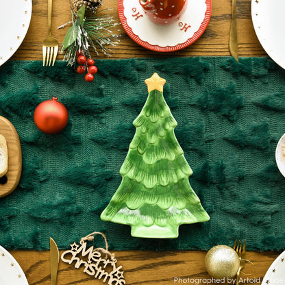 Artoid Mode Christmas Trees Green Soft Plush Faux Fur Jacquard Christmas Table Runner, Holiday Kitchen Dining Table Decoration for Home Party Decor 13x72 Inch