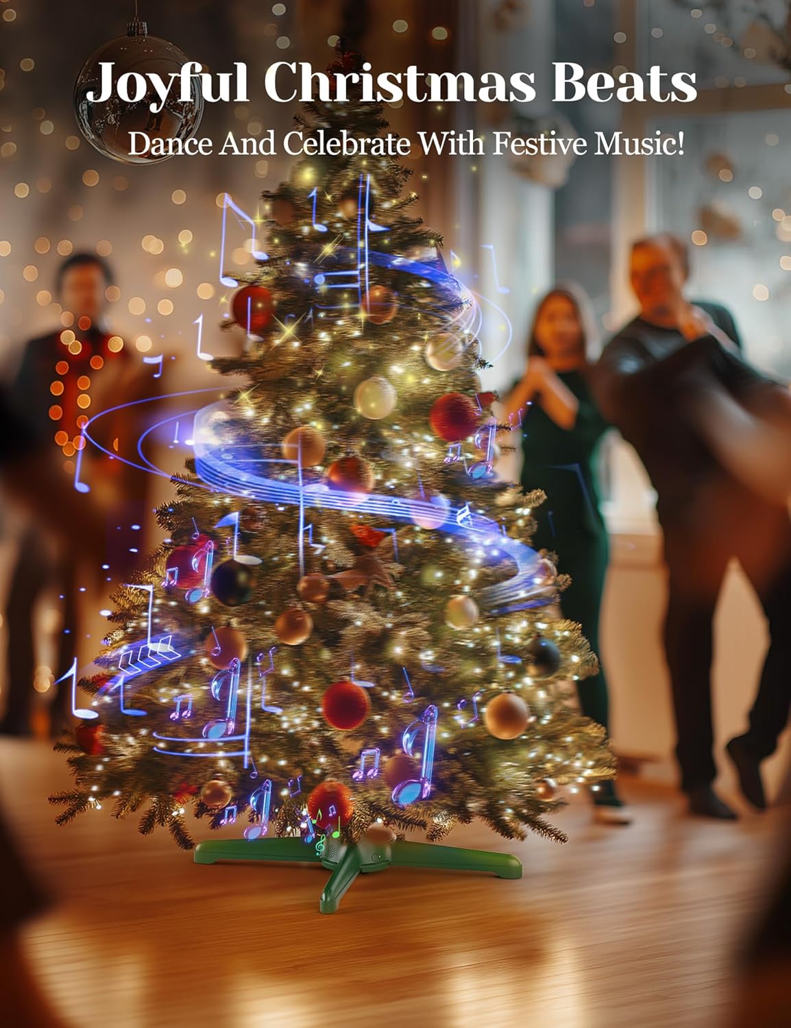 DG-Direct Musical 360° Rotating Christmas Tree Stand with Remote, Anti-Tilt Silent Spin Base, 3 Light Output Ports (800W), Fits 9ft 120lb Artificial Trees, Compatible with 1.25–2in Poles