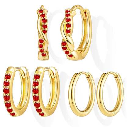 Inerney Gold Huggie Hoop Earrings Set for Women, Dainty Small Sterling Silver Earring Stacks Hypoallergenic Jewelry for Multiple Piercings, Trendy Twisted Cute Cartilage Hoops Birthstone Gift 3 Pairs