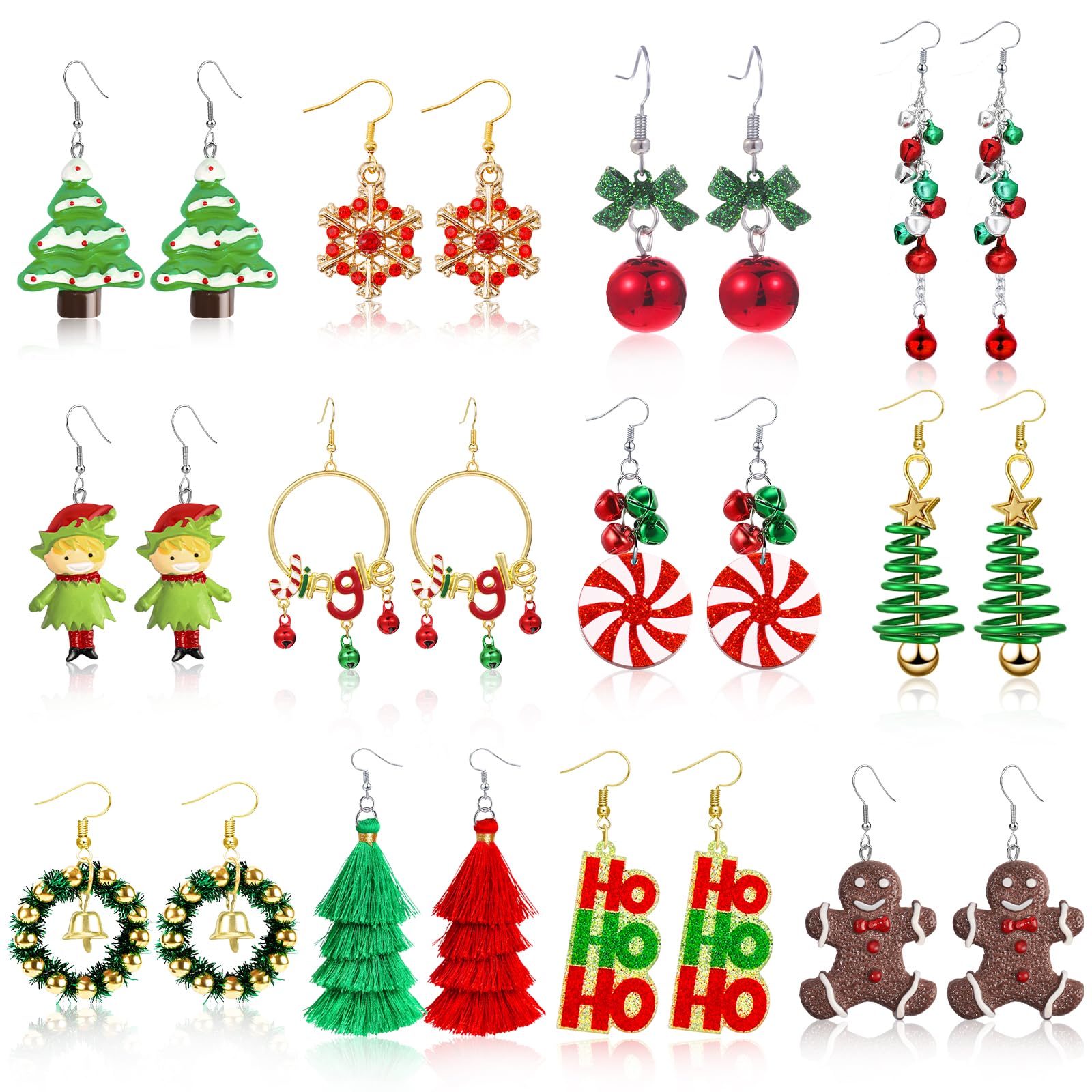 23 Pairs Christmas Earrings for Women Xmas Holiday Dangle Earrings Christmas Stud Tree Snowflake Bow Bells Light Earrings Bulk Cute Christmas Party Jewelry Gifts