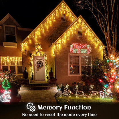 66ft Icicle Lights for Outside - 640 LED Christmas Lights Outdoor with 120 Drops 8 Modes, Plug in Twinkle Light Outside for Holiday Wedding Party Tree Room Indoor Thanksgiving Decoration, Warm White