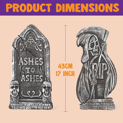 JOYIN 17” Halloween Tombstones for Graves Decorations Outdoor (5 Pack), Foam RIP Graveyard Headstone Decorations and 12 Bonus Metal Stakes for Halloween Yard Lawn Decor