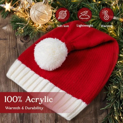 Santa Hat Christmas Hat Xmas Adult Women Men Washable Fade-restant Knitted Soft Warm Long