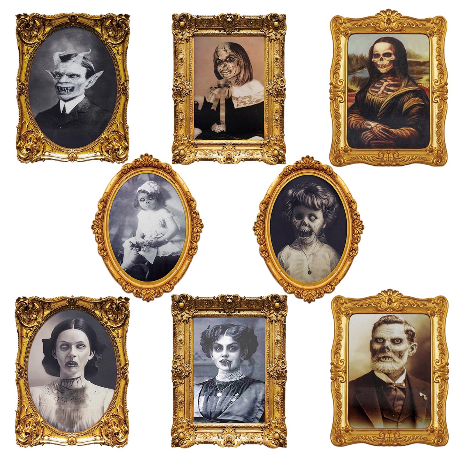 ECGER Halloween Decorations Indoor, Haunted Scary Decor - 3D Changing Face Pictures, Vintage Moving Wall Portraits Frame, For Horror Spooky Party Mansion Castle House Home Decoration(4 Pieces)