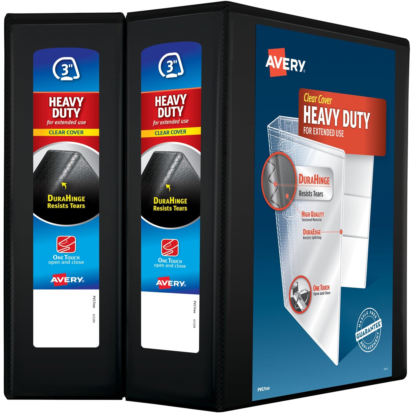 Avery Heavy-Duty View 3 Ring Binder, 1" One Touch Slant Rings, Holds 8.5" x 11" Paper, 1 Black Binder (05300)