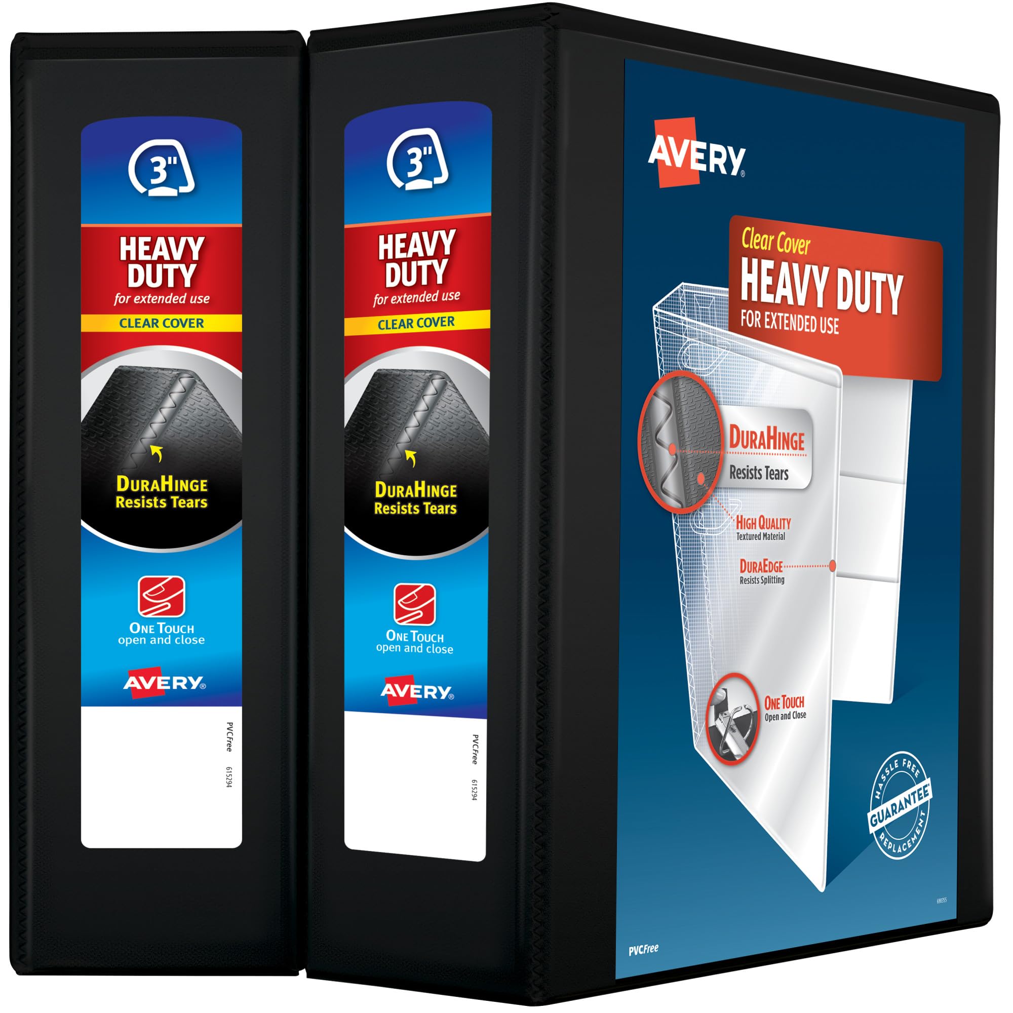 Avery Heavy-Duty View 3 Ring Binder, 1" One Touch Slant Rings, Holds 8.5" x 11" Paper, 1 Black Binder (05300)