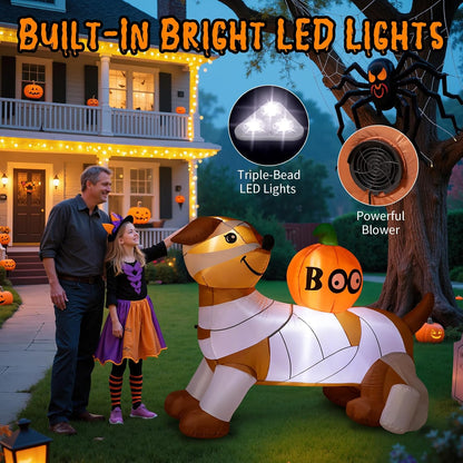 Dawdix 5FT Halloween Inflatable Mummy Dog Outdoor Decoration, Funny Blow Up Puppy Wrapped in Toilet Paper with Boo Pumpkin, Halloween Inflatable Dachshund Decor for Yard, Lawn, Garden, Porch
