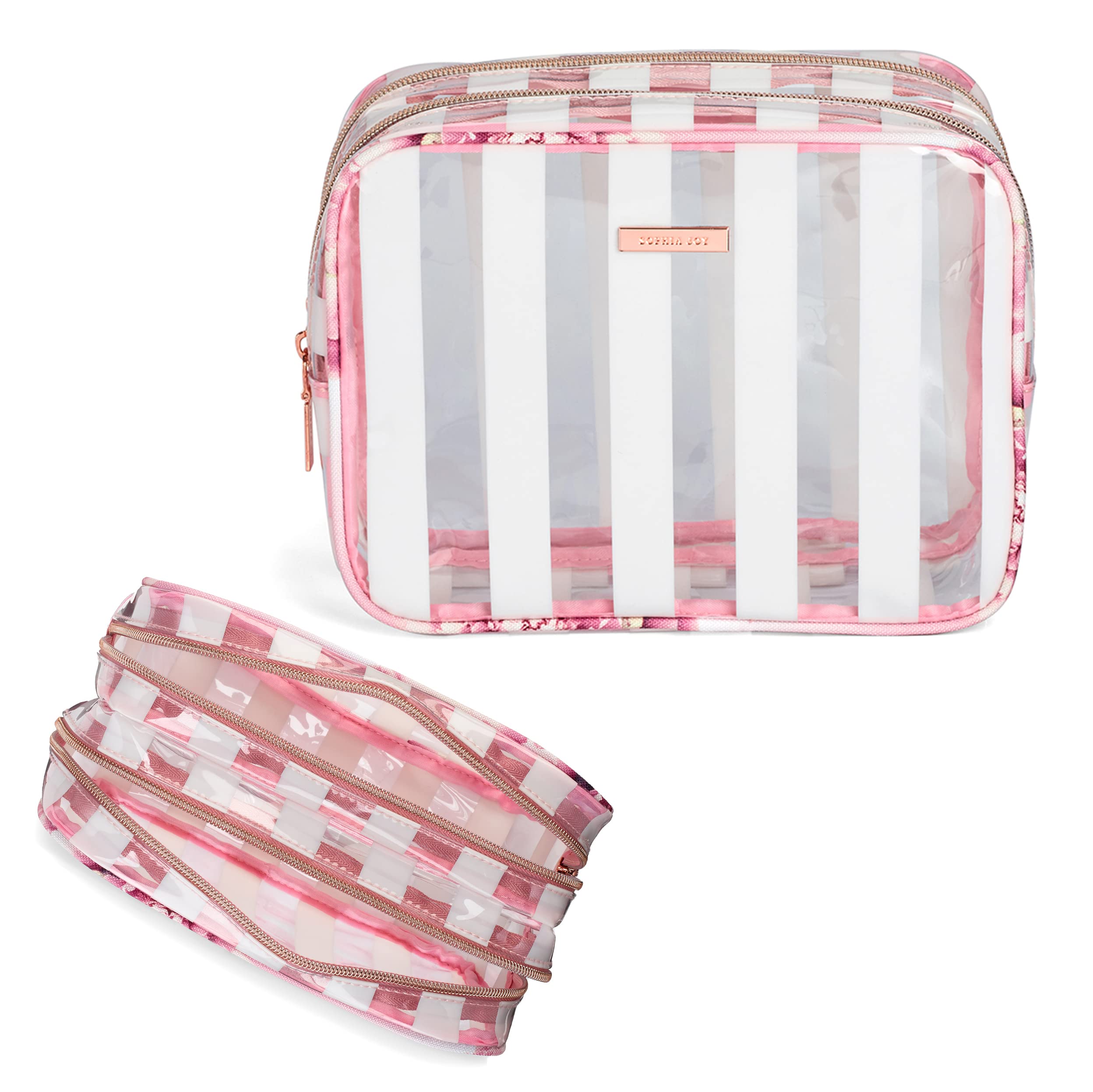 Conair Makeup Bag - Travel Toiletry Bag - Cosmetic Bag - Toiletry Bag for Women - Double Zip Organizer - Pink Palm Print
