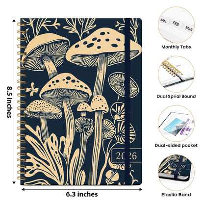 Hardcover 2026 Planner, Weekly and Monthly Calendar, Jan - Dec 2026 Planner Book with Tabs for Women, Inner Pocket, Spiral Bound, Perfect for Office/Home/School Supplies, Petals, A5, 6.3" x 8.5"
