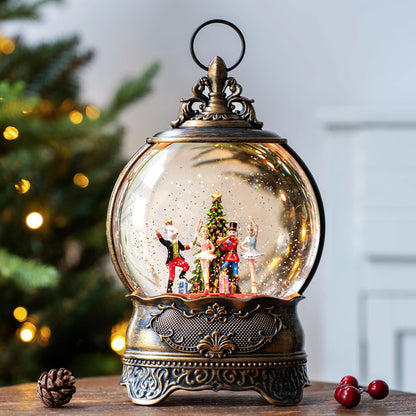 Christmas Snow Globes Christmas Water Lantern with Snowy Train Snowman, Music & 6H Timer, USB Lined/Battery Operated Lighted Lanterns for Xmas Festival Decoration Gifts