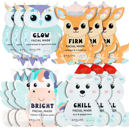 SpaLife Beauty Santa’s Workshop Christmas Face Mask Bundle | Korean Facial Masks | Hydrating, Soothing and Firming Sheet Mask Set | Christmas Face Masks for Women | Spa Party Favors | 12 Pack