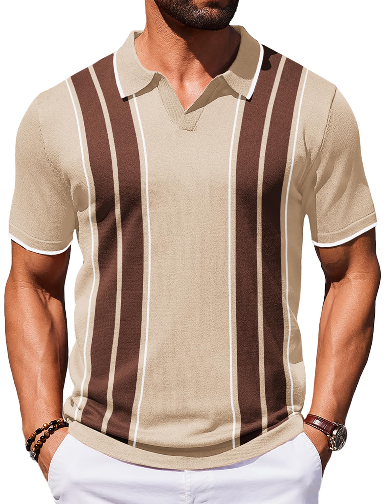 COOFANDY Mens Polo Shirts Short Sleeve Casual Knit Polo Shirt Vintage Golf T Shirts Old Money Tops