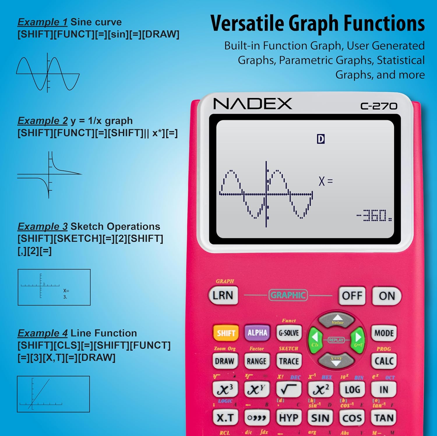 Scientific Calculator with Graph Functions for College and High School Students, Engineering, Advanced Mathematics, Calculus, Algebra, Geometery, Trigonometry, Statistics, Physics, Chemistry - Pink