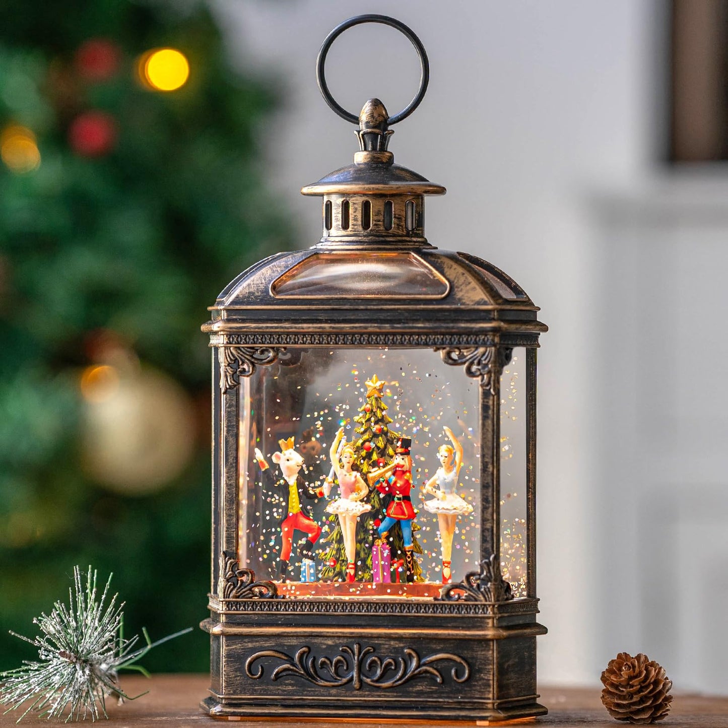 Christmas Snow Globe Swirling Glittering Nativity Scene with Music, USB Lined/Battery Operated Lighted Water Lantern for Christmas Festival Decoration Gifts
